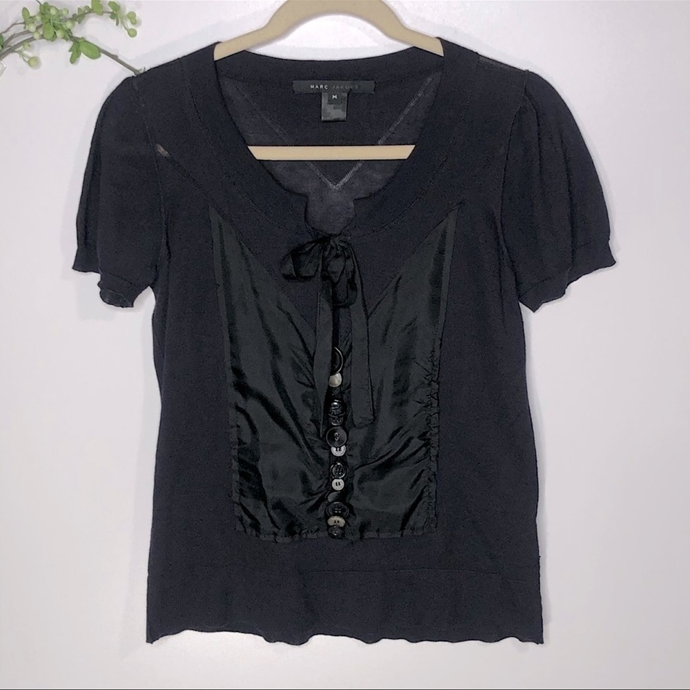 Marc Jacobs Black Silk Front Button Bow Top | Size M